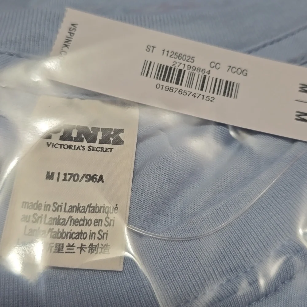 PINK VS Campus Cotton Long-Sleeve Tee. Icy Blue. Size M - Picture 9 of 9